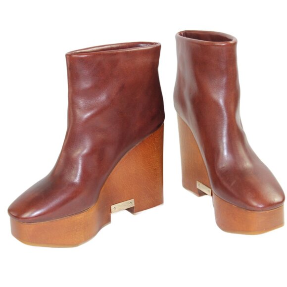 Chloé Wooden Wedge Boot Gold Name Plate Accent, Size 37 (US 7) - Picture 6 of 10